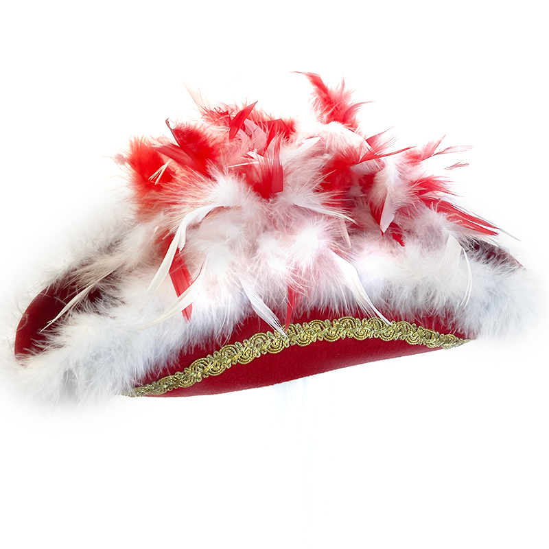 Dreispitz Rot mit Marabubesatz und Federnest (auch in blau-weiß erhältlich)